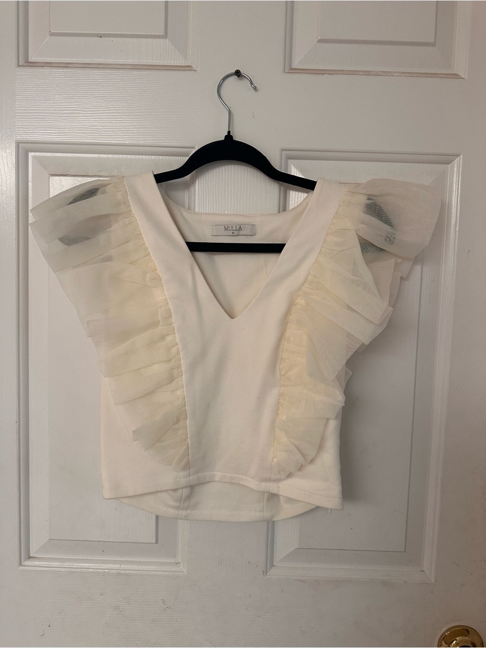 Mulla White Greta Ruffle Crop Top Womens Medium